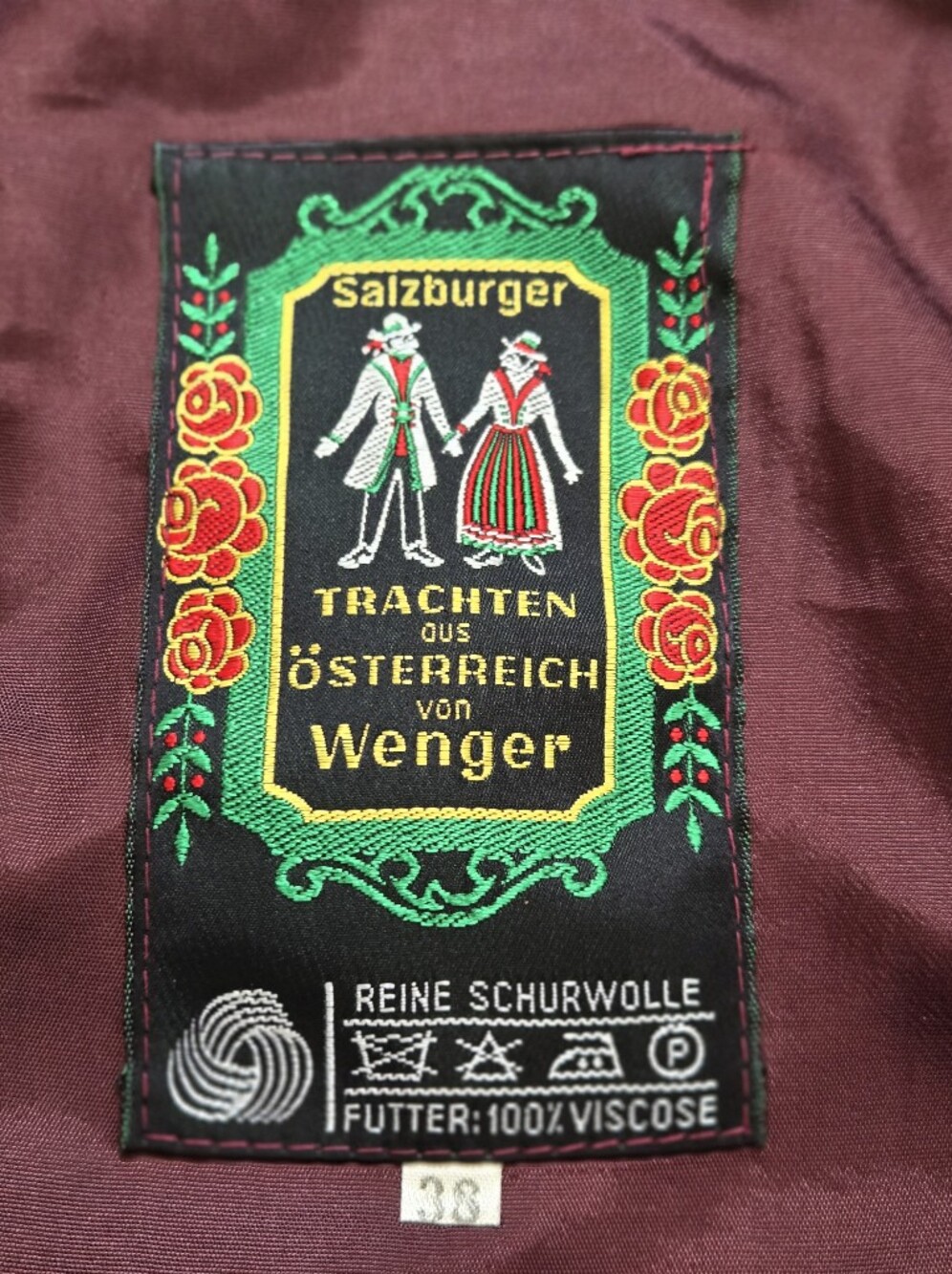 Wenger Vintage Burgundy Virgin Wool Open Front Crop Blazer. Size 38/ M - Picture 9 of 11